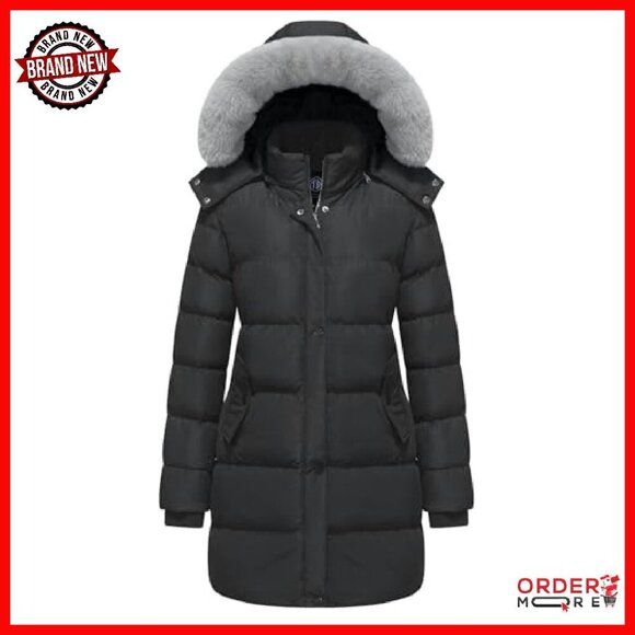 Women's Winter Puffer Coat with Removable Hood, Thick Insulation - Picture 2 of 8